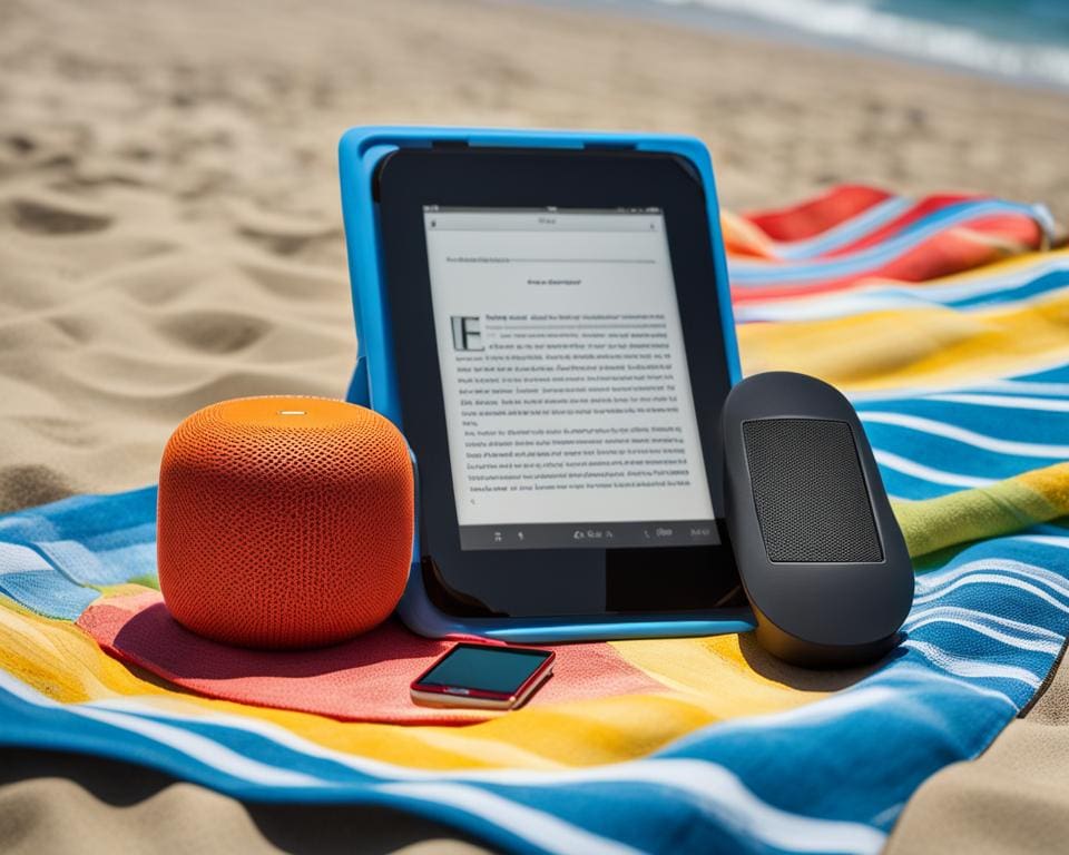 draagbare speaker en e-reader