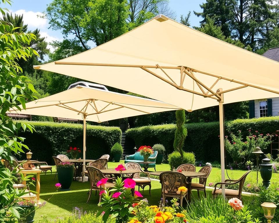 Opklapbare parasols voor extra schaduw in de tuin