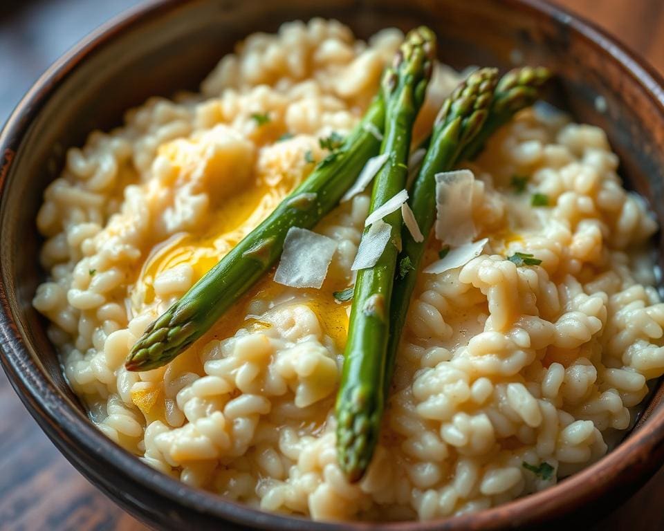 Romige risotto met asperges en truffelolie