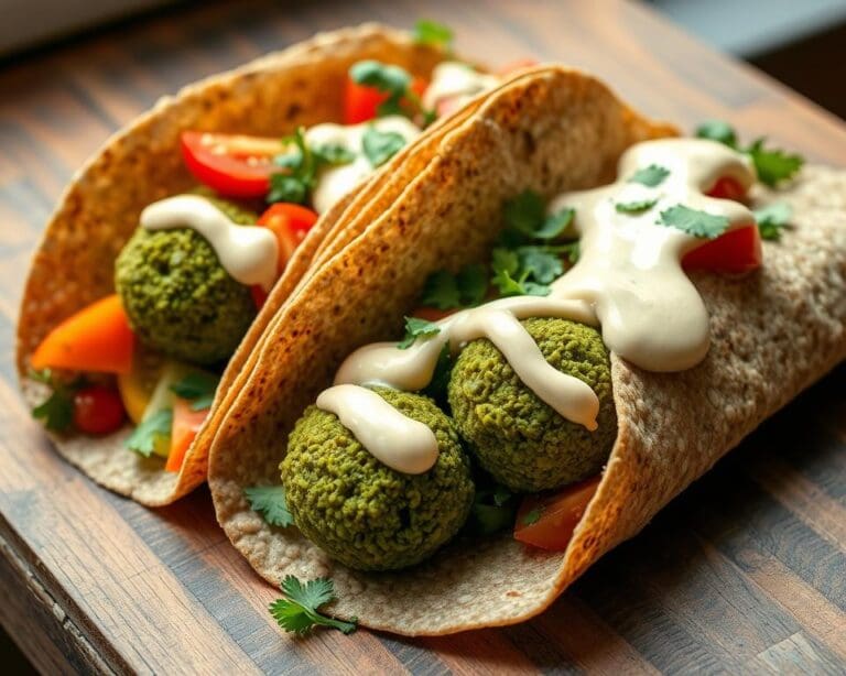 Volkoren wraps met falafel en tahinsaus