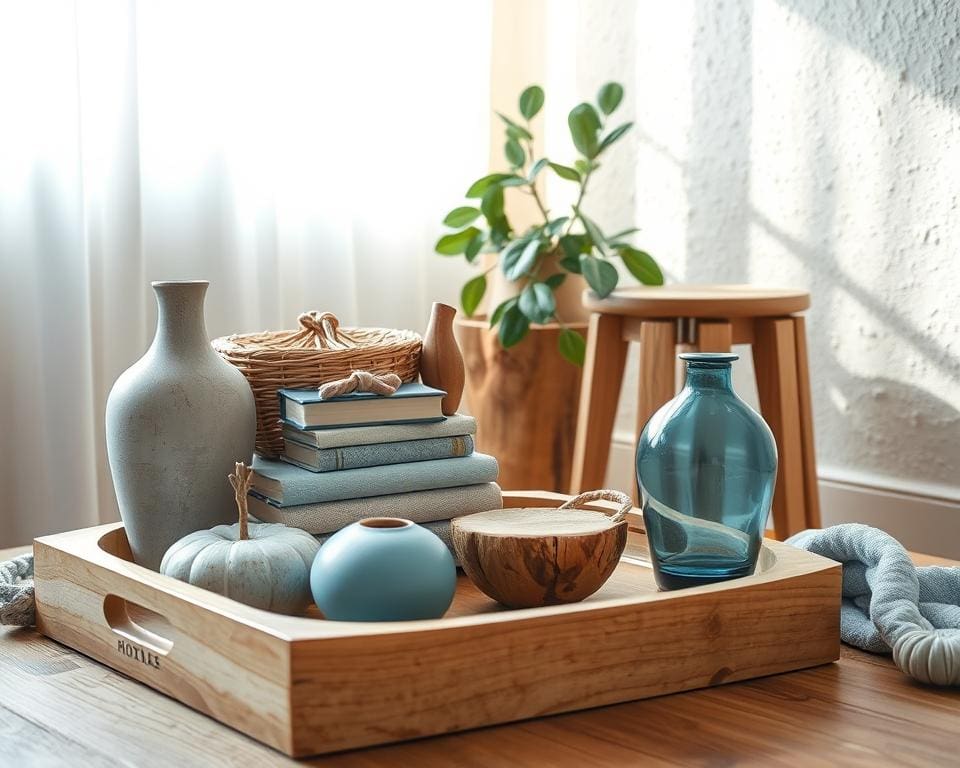 tips voor blauw en hout decoratie