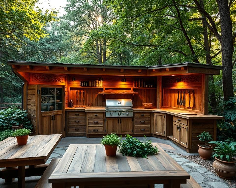 ontwerpideeën houten buitenkeuken