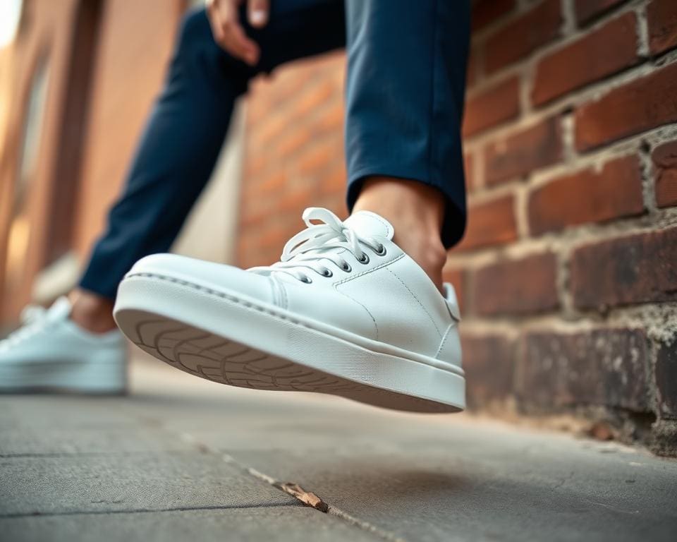 sneakers onder nette broek